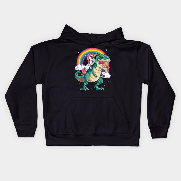 Unicorn Riding T-Rex Dinosaur Kids Hoodie by luna.wxe@gmail.com